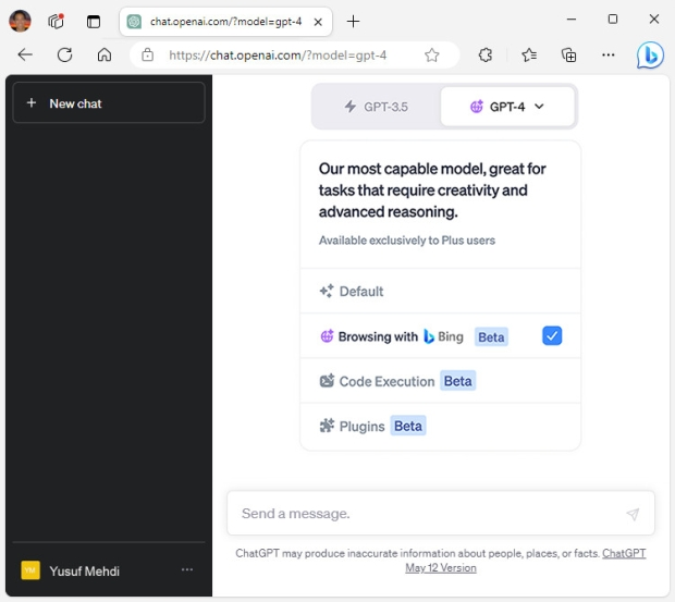 Bing Integration on ChatGPT beta